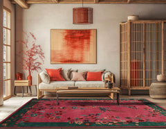 8' x10' Pink Emerald Turquoise Color Hand Tufted Floral New Zealand Wool Art Deco Oriental Rug