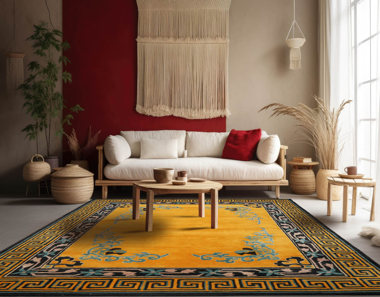 8' x10' Gold Black Turquoise Color Hand Tufted Bordered New Zealand Wool Art Deco Oriental Rug