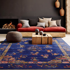 8' x10' Royal Blue Moss Pink Color Hand Tufted Pictorial New Zealand Wool Art Deco Oriental Rug