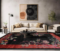 8' x10' Black Teracotta Plum Color Hand Tufted Floral New Zealand Wool Art Deco Oriental Rug