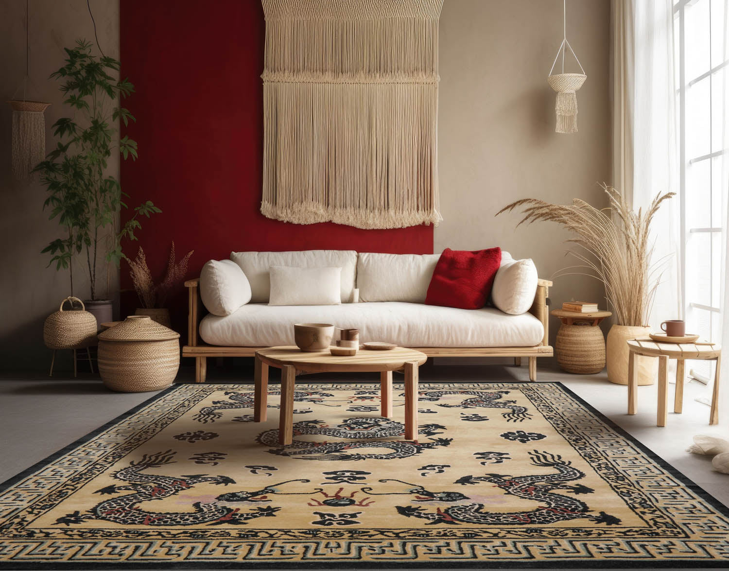 8' x10' Beige Black Celadon Color Hand Tufted Pictorial New Zealand Wool Traditional Oriental Rug