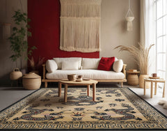 8' x10' Beige Black Celadon Color Hand Tufted Pictorial New Zealand Wool Traditional Oriental Rug