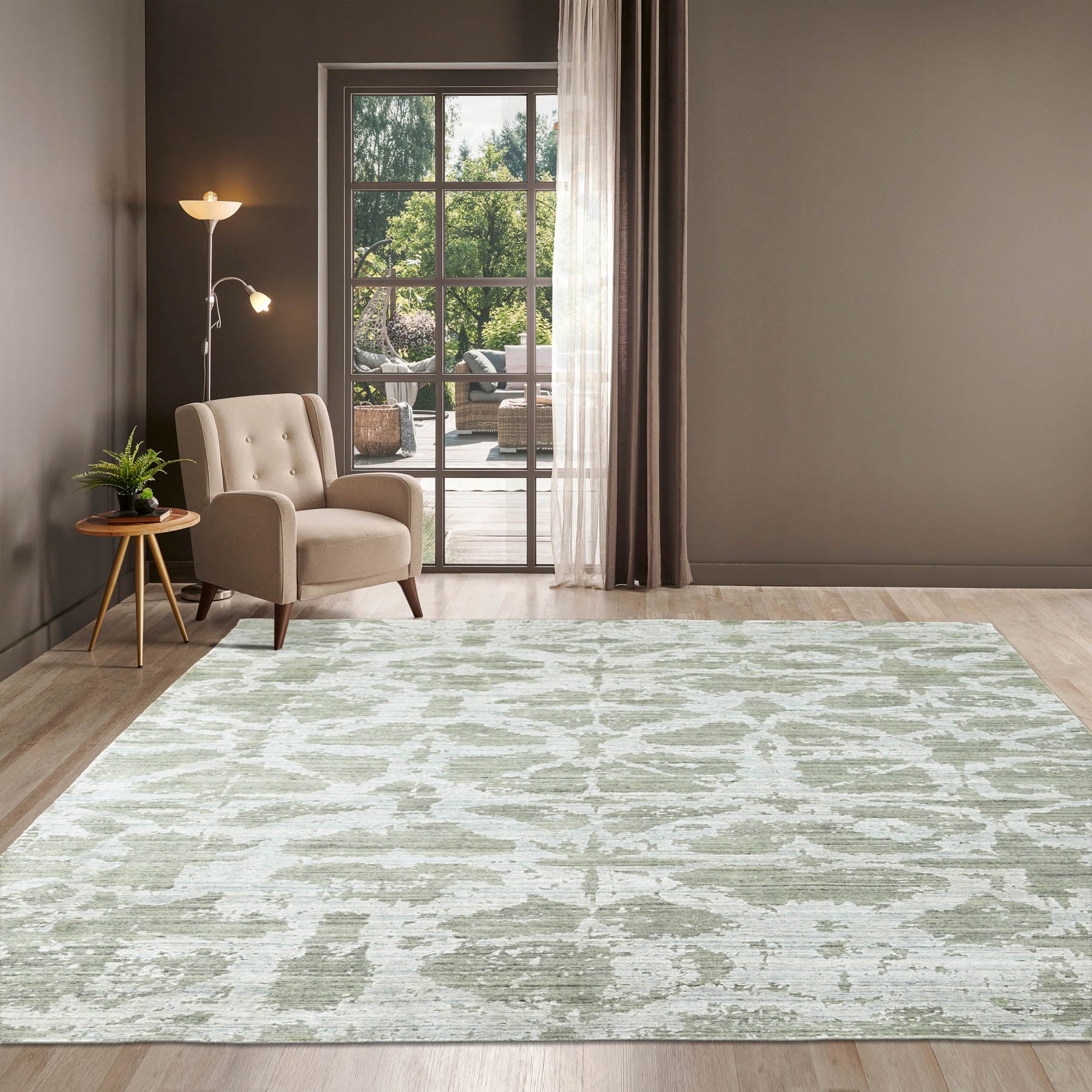 5' 2''x7' 6'' Tone On Tone Gray Color Hand Knotted Wool/Bamboo Silk Transitional Oriental Area Rug