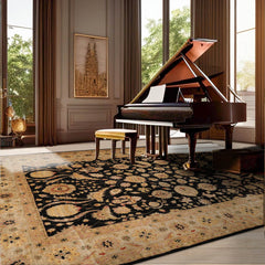 9' 3''x13' 4'' Black Beige Gold Color Hand Knotted Persian 100% Wool Traditional Oriental Rug