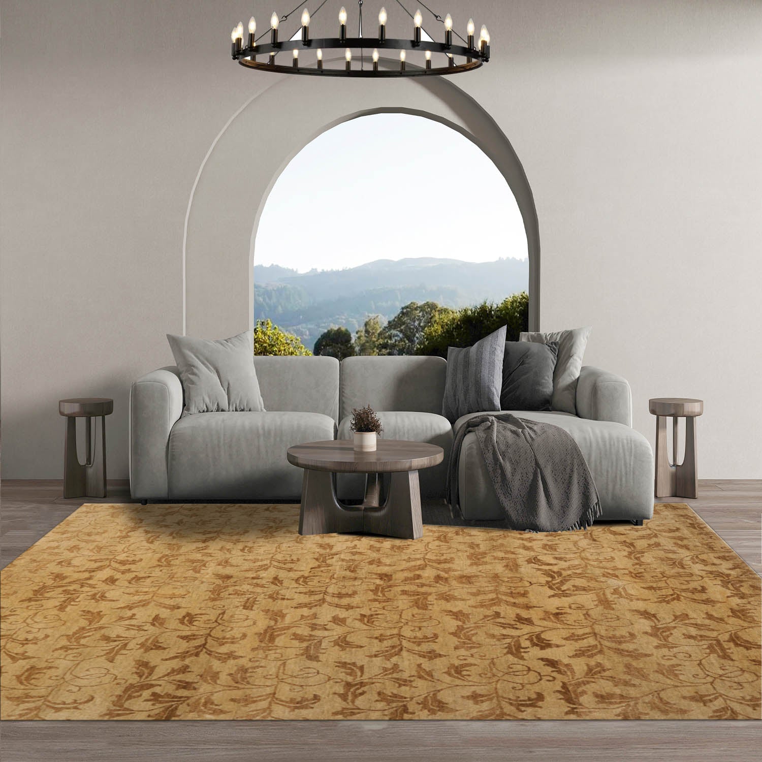 8' x10' Gold Brown Color Hand Knotted Tibetan 100% Wool Transitional Oriental Rug