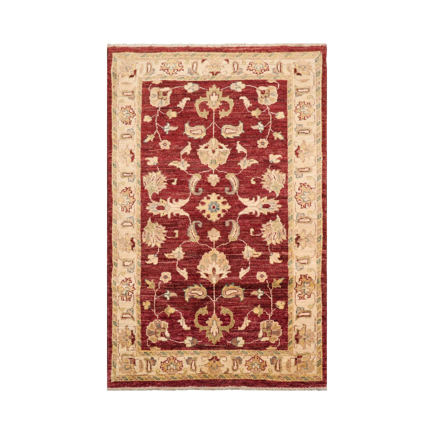 3' 2''x5' 1'' Chocolate Beige Aqua Color Hand Knotted Persian 100% Wool Traditional Oriental Rug
