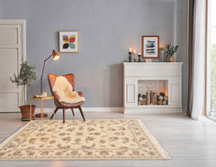 4' x6' Ivory Brown Gray Color Hand Knotted Sino Persian Wool and Silk Traditional Oriental Rug