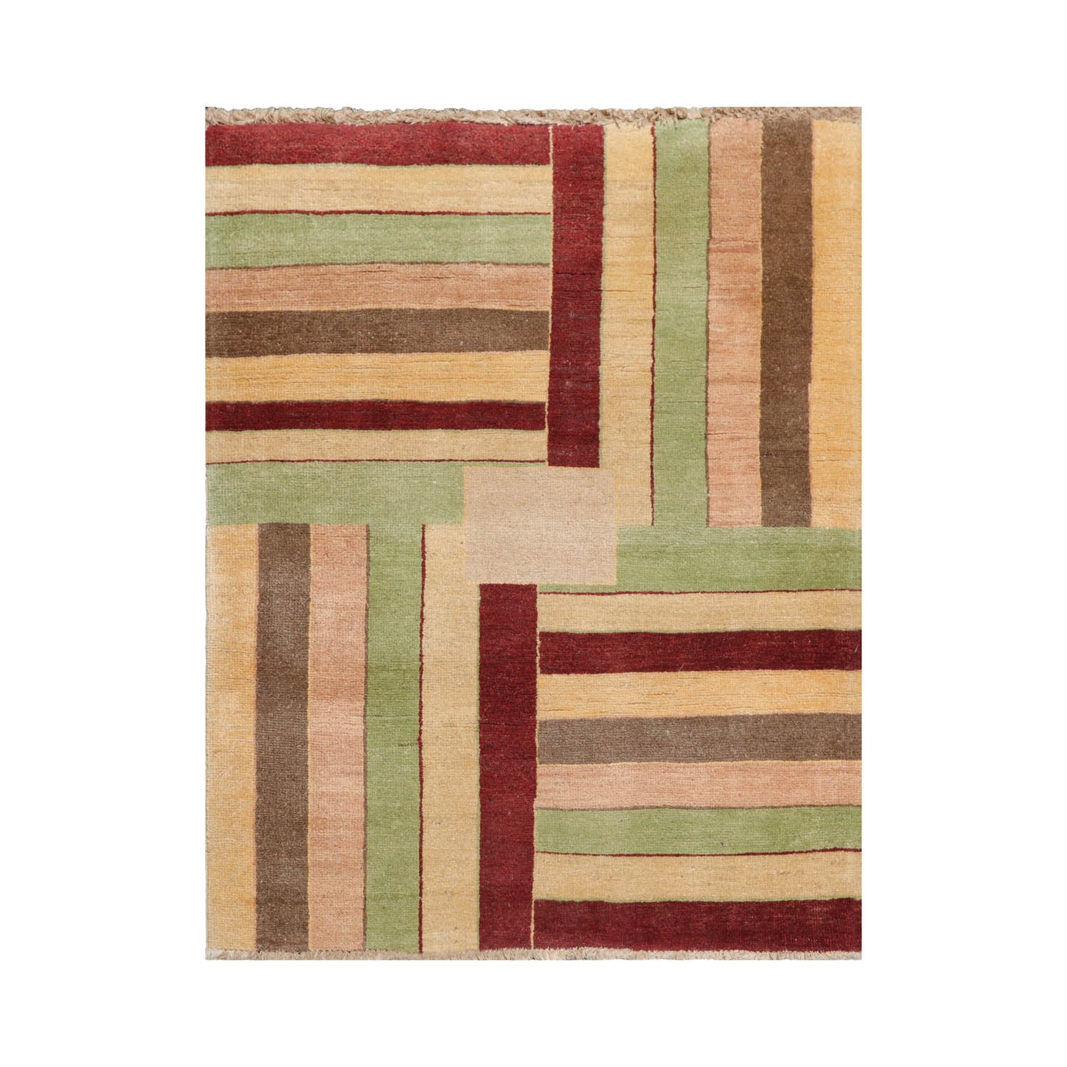 3' 4''x4' 4'' Beige Rust Mint Color Hand Knotted Persian 100% Wool Modern & Contemporary Oriental Rug