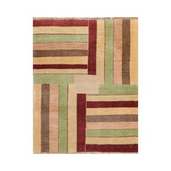 3' 4''x4' 4'' Beige Rust Mint Color Hand Knotted Persian 100% Wool Modern & Contemporary Oriental Rug