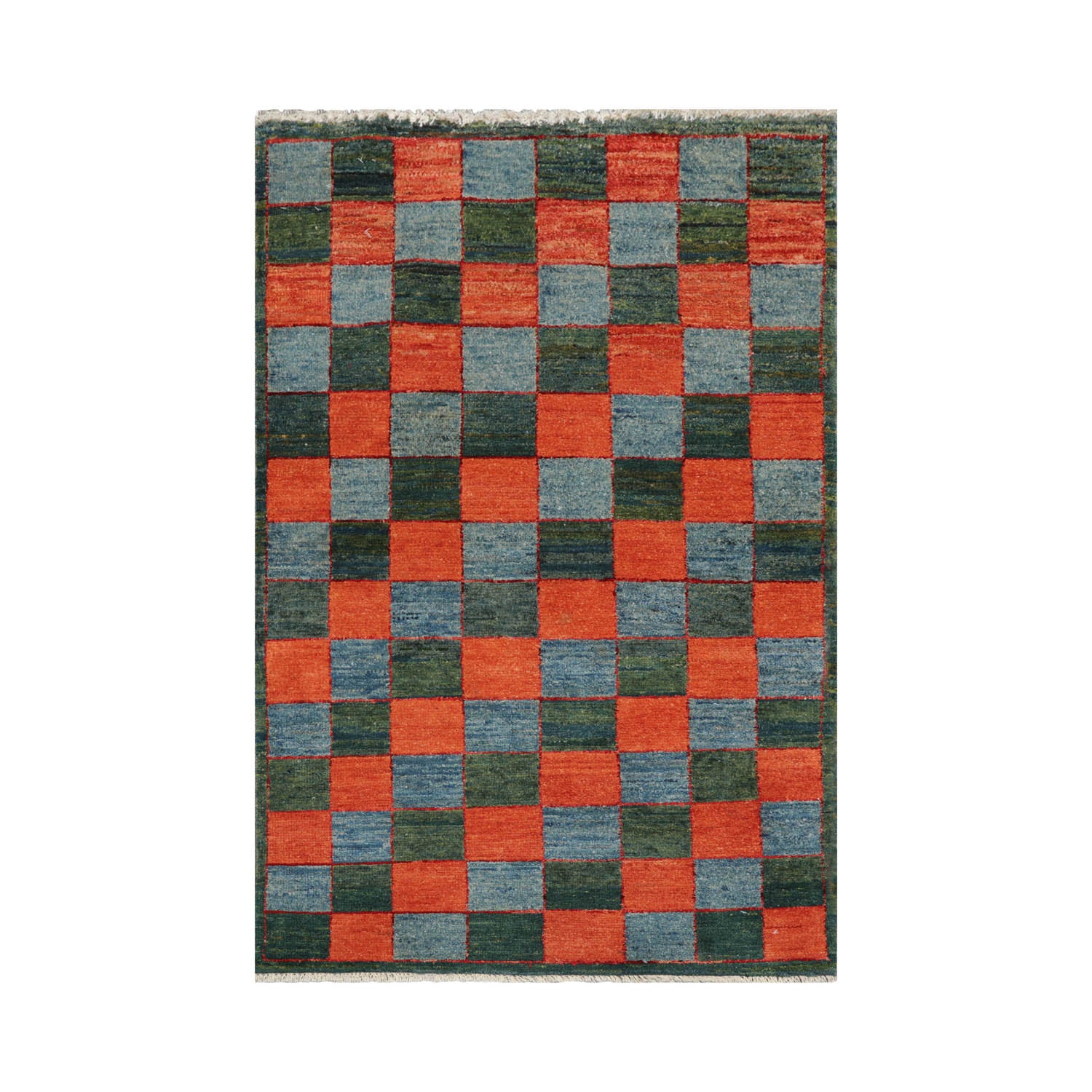 3' x4' 7'' Orange Blue Teal Color Hand Knotted Persian 100% Wool Modern & Contemporary Oriental Rug