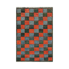 3' x4' 7'' Orange Blue Teal Color Hand Knotted Persian 100% Wool Modern & Contemporary Oriental Rug