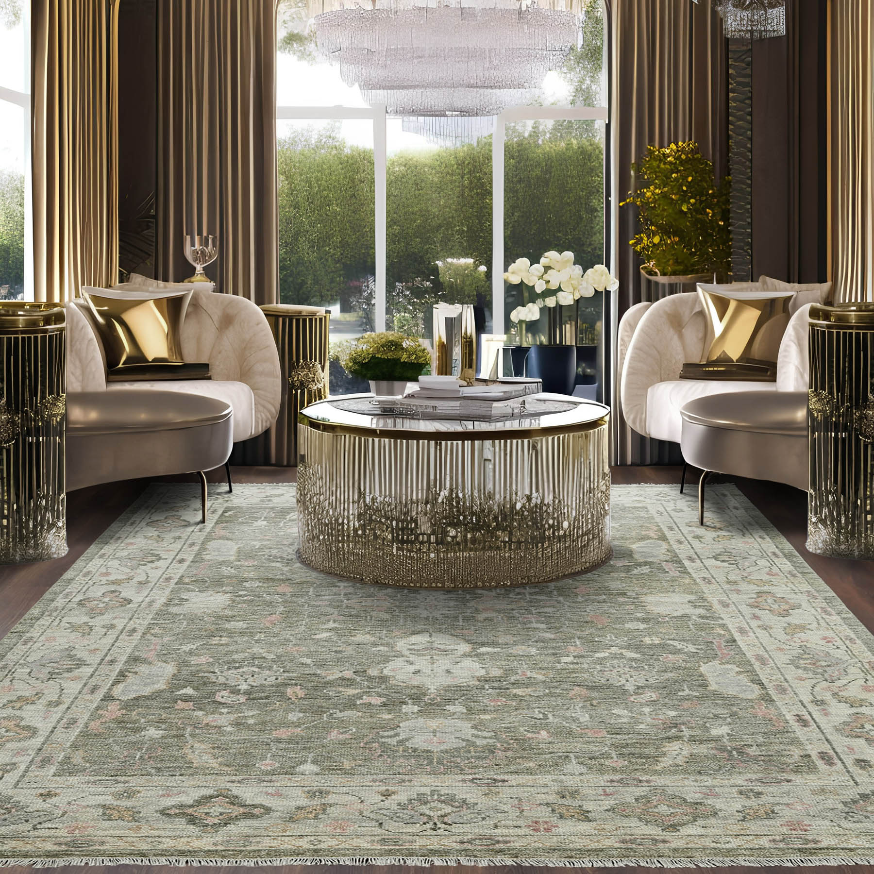 8' 9''x11' 10'' Sage Green Ivory Color Hand Knotted Persian 100% Wool Traditional Oriental Rug