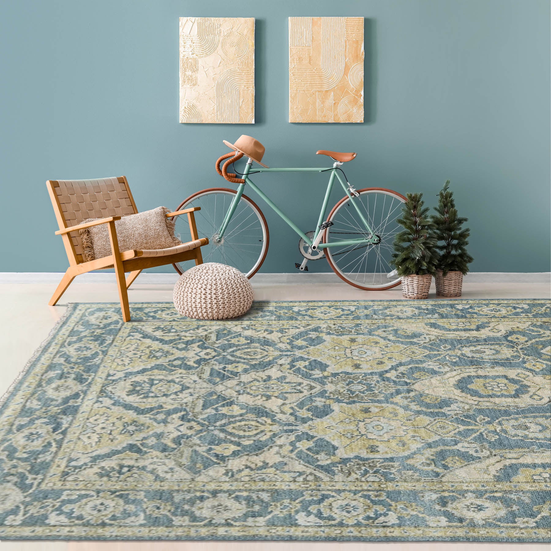 7' 9''x9' Light Blue Color Hand Knotted Persian 100% Wool Traditional Oriental Rug