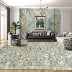 2' 7''x8' 2'' Gray Light Gold Ivory Color Hand Knotted Indo Oushak 100% Wool Traditional Oriental Area Rug
