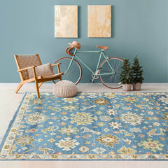 7' 8''x9' 10'' Blue Sage Light Gold Color Hand Knotted Indo Oushak 100% Wool Traditional Oriental Area Rug