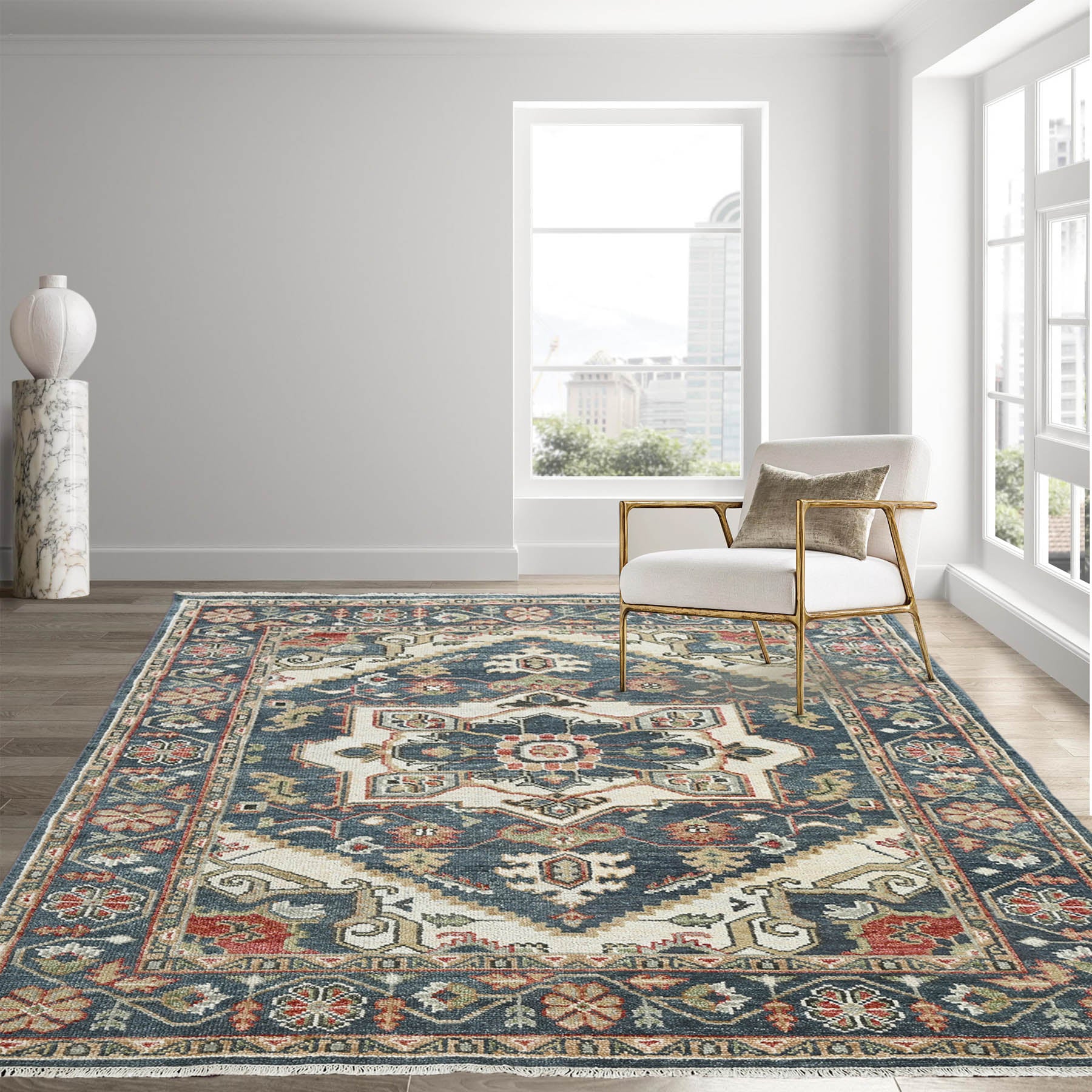 7' 8''x9' 10'' Slate Ivory Sage Color Hand Knotted 100% Wool Arts & Crafts Oriental Area Rug