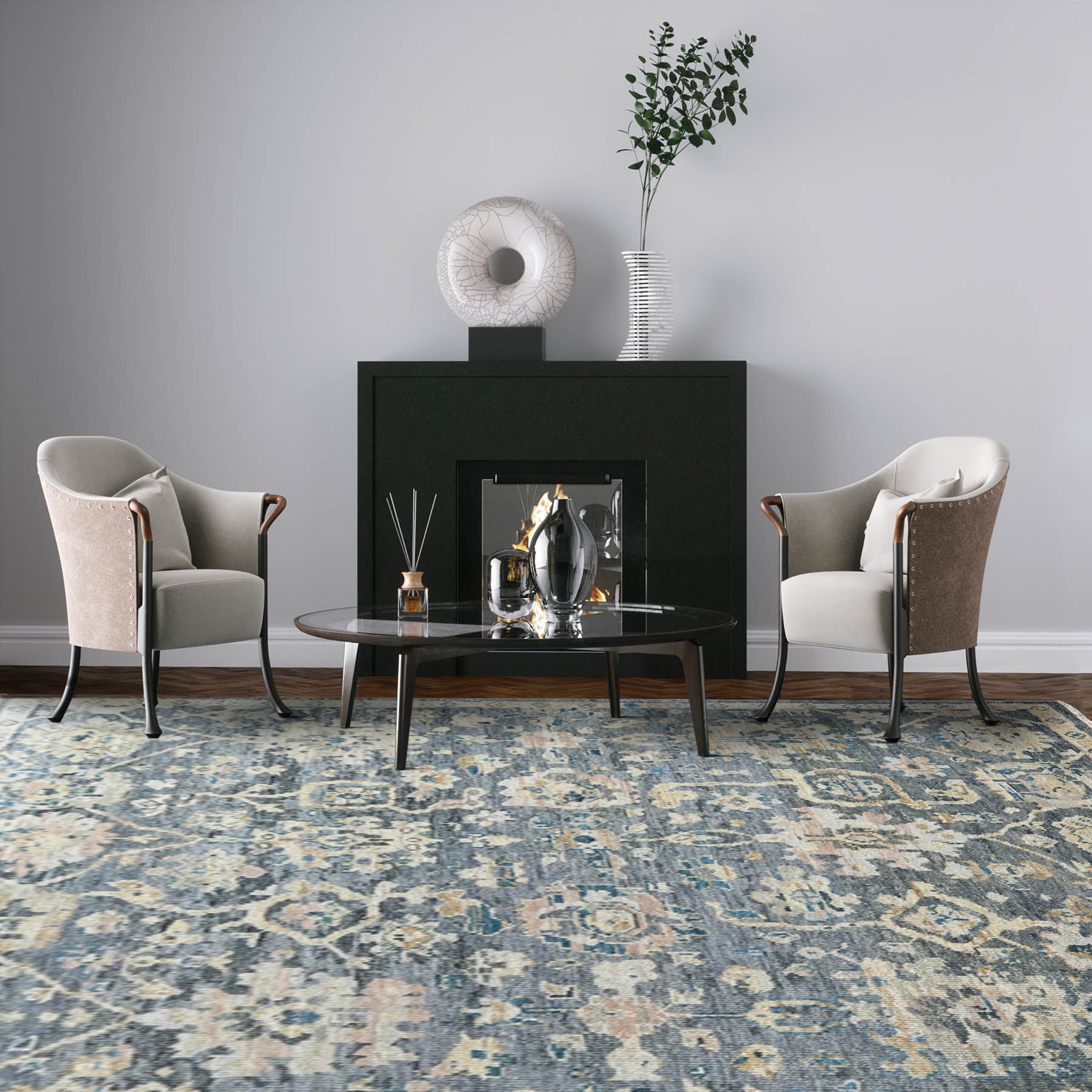 7' 11''x9' 10'' Charcoal Color Hand Knotted Persian 100% Wool Traditional Oriental Rug