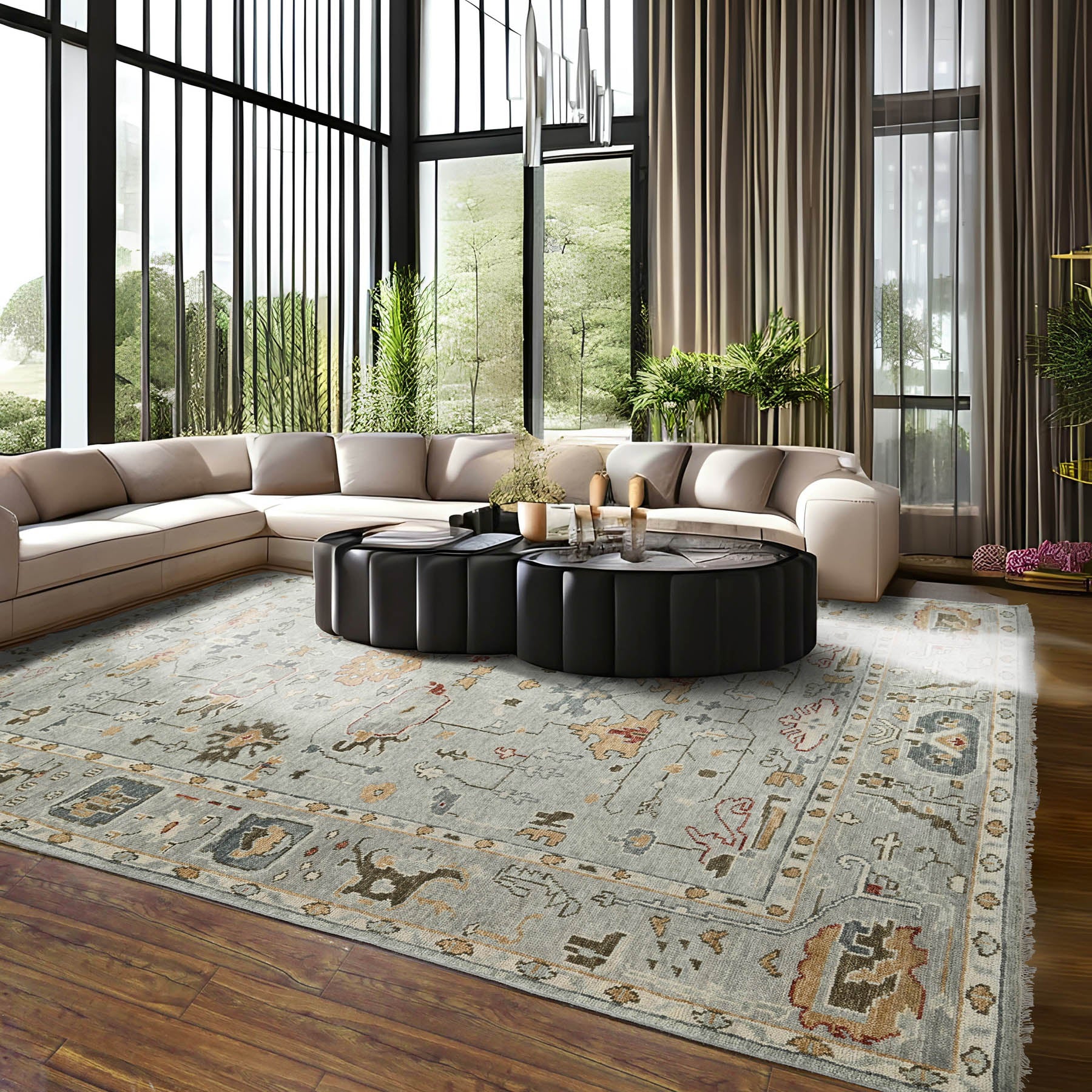 6' x8' 10'' Gray Beige Tan Color Hand Knotted Indo Oushak 100% Wool Traditional Oriental Rug