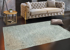 4x6 Hand Knotted Tibetan Wool/Bamboo Silk Transitional Oriental Area Rug Tone on Tone Gray Color