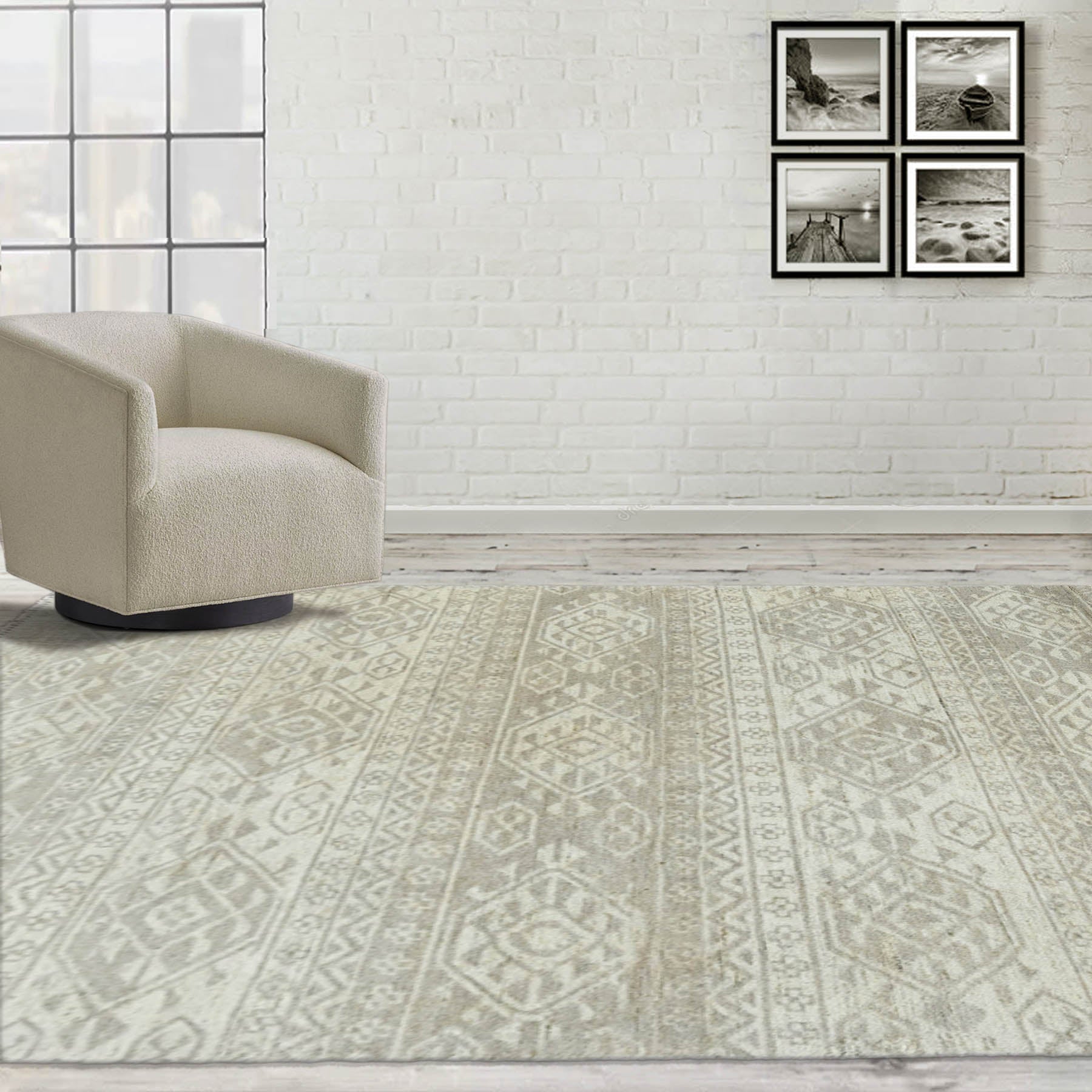 5' 9''x8' 4'' Beige Gray Color Hand Knotted Indo Oushak 100% Wool Southwestern Oriental Rug