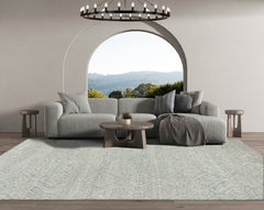 8' 4''x11' 4'' Gray Beige Blue Color Hand Knotted Indo Oushak 100% Wool Transitional Oriental Rug