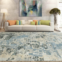 8x10 Blue, Gray LoomBloom Hand Knotted Modern Abstract Tibetan 100% Wool Oriental Area Rug