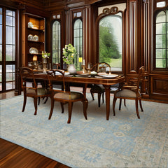 9x12 Blue, Beige Hand Knotted Afghan Oushak 100% Wool Traditional Oriental Area Rug