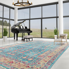 Multi Size Blue, Light Gold Hand Knotted Arts & Crafts 100% Wool Turkish Oushak Traditional Oriental Area Rug