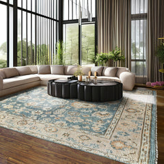 9x12 Blue, Taupe Hand Knotted Afghan Oushak 100% Wool Traditional Oriental Area Rug