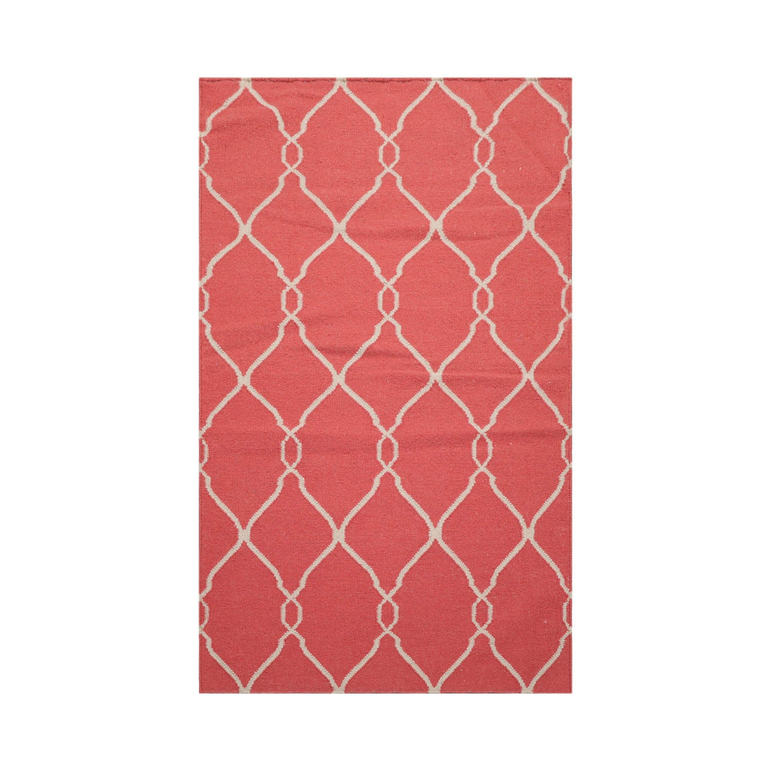 3' 5''x5' 6'' Coral Beige Color Hand Knotted Flatweave Kilim 100% Wool Modern & Contemporary Oriental Rug