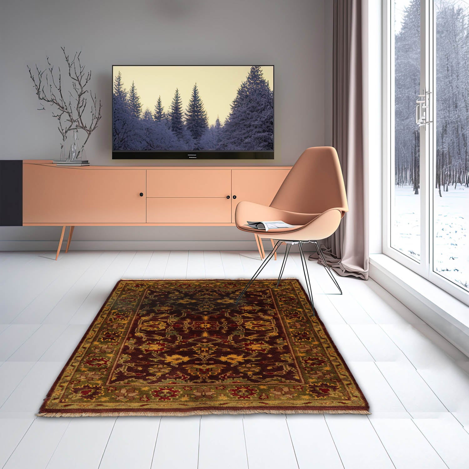 3' 7''x5' 6'' Aubergine Green Sage Color Hand Knotted Persian 100% Wool Traditional Oriental Rug