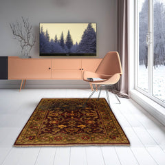 3' 7''x5' 6'' Aubergine Green Sage Color Hand Knotted Persian 100% Wool Traditional Oriental Rug