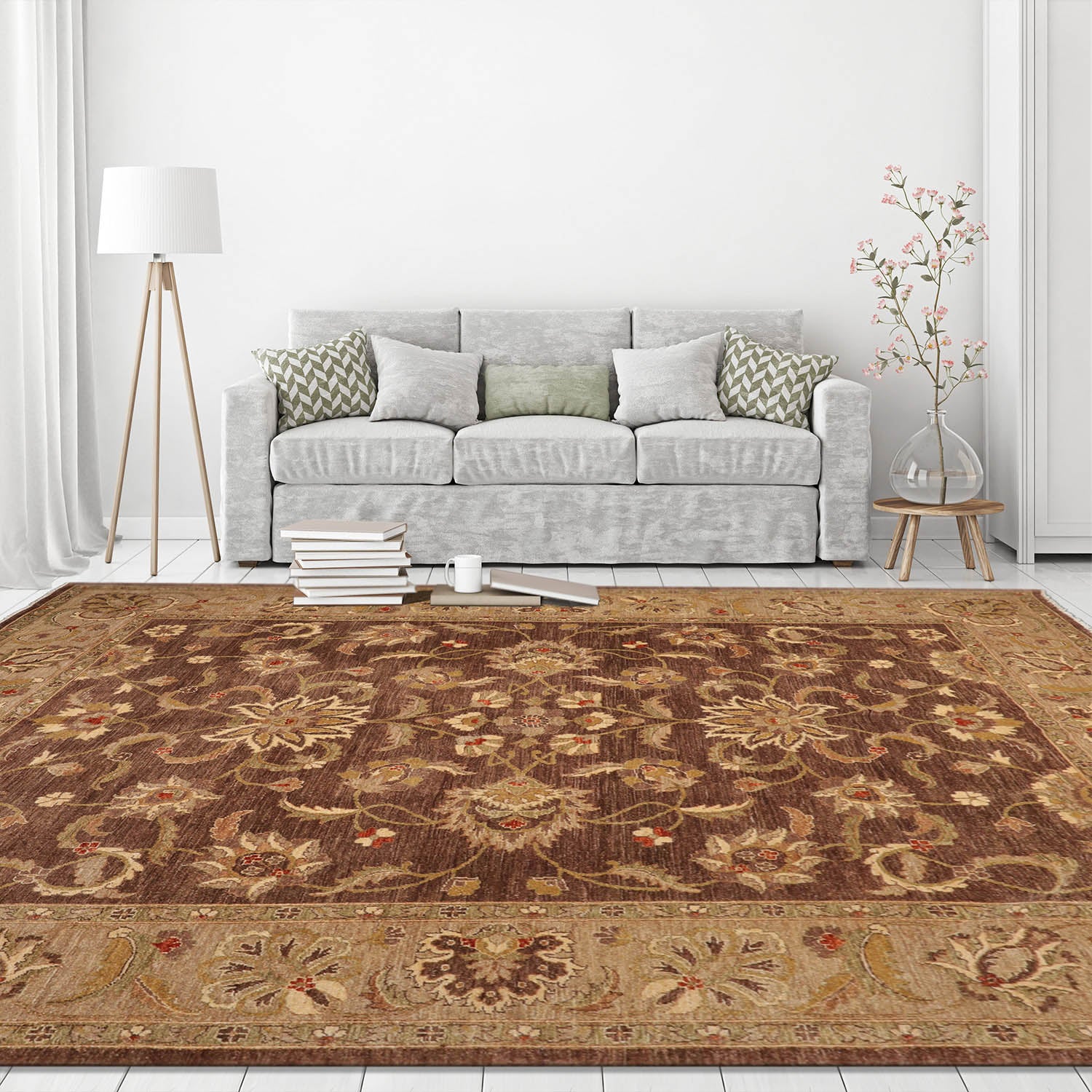 9' x12' Brown Tan Sage Color Hand Knotted Persian 100% Wool Traditional Oriental Rug