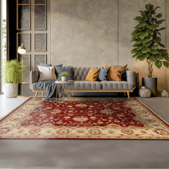 6' 4''x8' 1'' Rust Ivory Aqua Color Hand Knotted Persian 100% Wool Traditional Oriental Rug