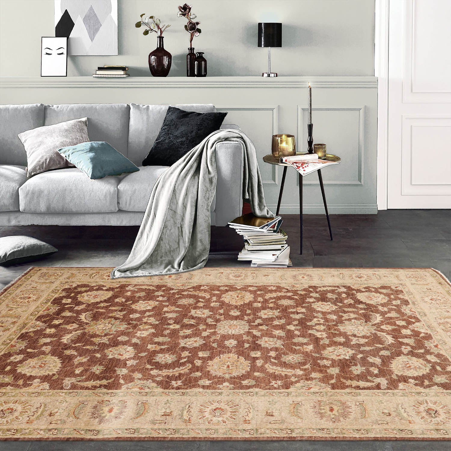 5' 7''x8' 3'' Brown Beige Tan Color Hand Knotted Persian 100% Wool Traditional Oriental Rug