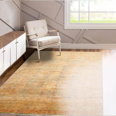 6' x9' Aqua Gold Beige Color Hand Knotted Oushak 100% Wool Traditional Oriental Rug