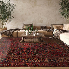 12' 3''x16' 8'' Midnight Blue Coral Ivory Color Hand Knotted Persian 100% Wool Traditional Oriental Rug