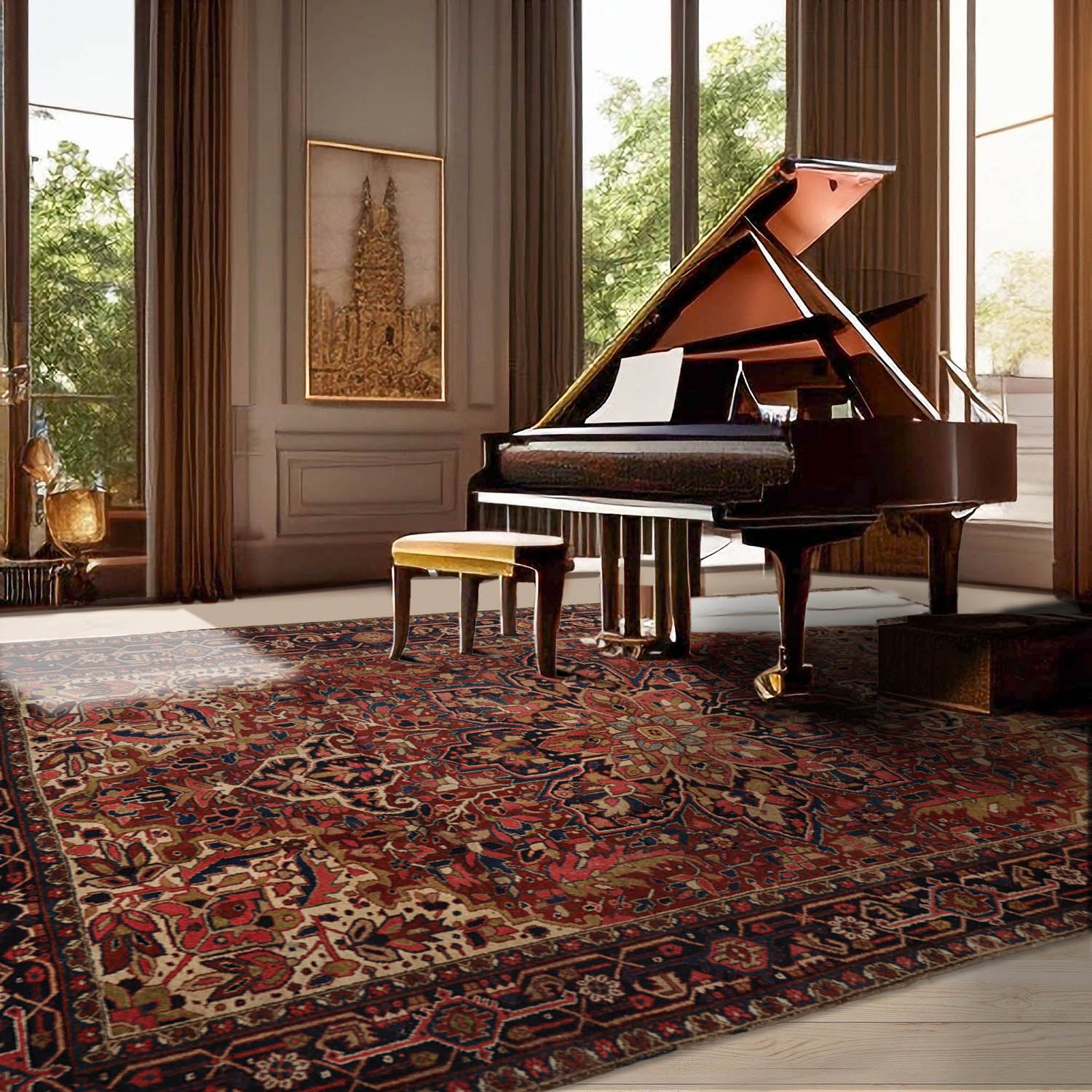 8' 3''x11' 3'' Rust Midnight Blue Rose Color Hand Knotted Persian 100% Wool Traditional Oriental Rug