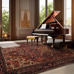 8' 3''x11' 3'' Rust Midnight Blue Rose Color Hand Knotted Persian 100% Wool Traditional Oriental Rug