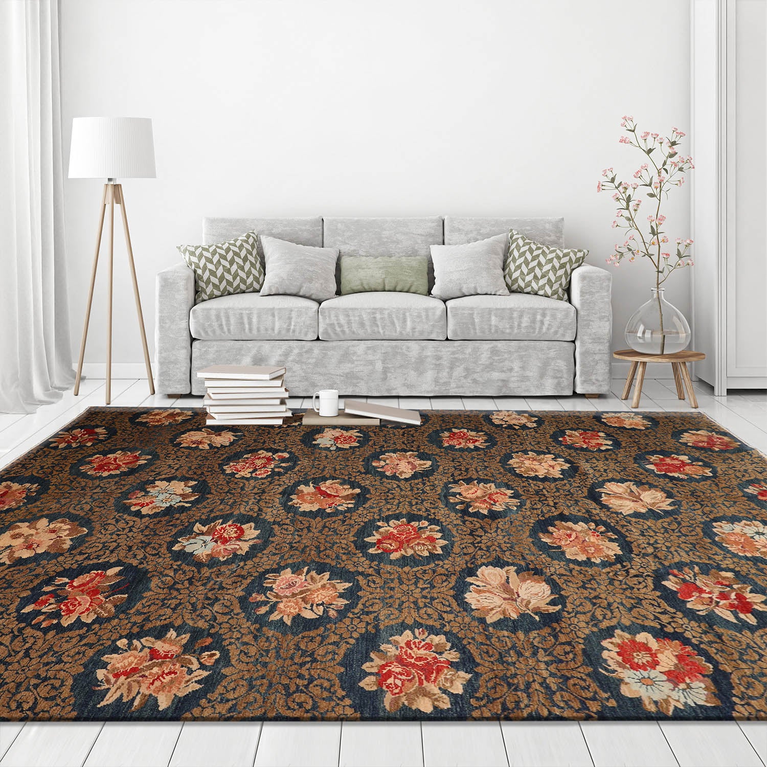 8' 2''x10' 5'' Blue Brown Beige Color Hand Knotted Tibetan 100% Wool Traditional Oriental Rug