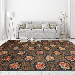 8' 2''x10' 5'' Blue Brown Beige Color Hand Knotted Tibetan 100% Wool Traditional Oriental Rug