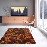 3' 1''x6' 2'' Brown Gold Navy Color Hand Knotted Tibetan 100% Wool Traditional Oriental Rug