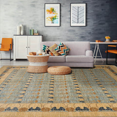 8x10 Hand Knotted 100% Wool Peshawar Traditional Oriental Area Rug Blue, Light Gold Color