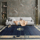 9x12 Hand Knotted Tibetan 100% Wool Michaelian & Kohlberg Chinese Art Deco Oriental Area Rug Navy Blue, Ivory Color