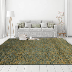 6x9 Hand Knotted Tibetan Wool and Silk Michaelian & Kohlberg Traditional Oriental Area Rug Green, Beige Color