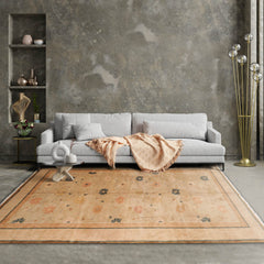 6x9 Hand Knotted Tibetan 100% Wool Art Deco Traditional Oriental Area Rug Beige, Peach Color