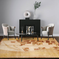 6x9 Hand Knotted Tibetan Wool and Silk Mikhaelin Kohlberg Modern & Contemporary Oriental Area Rug Beige, Gold Color