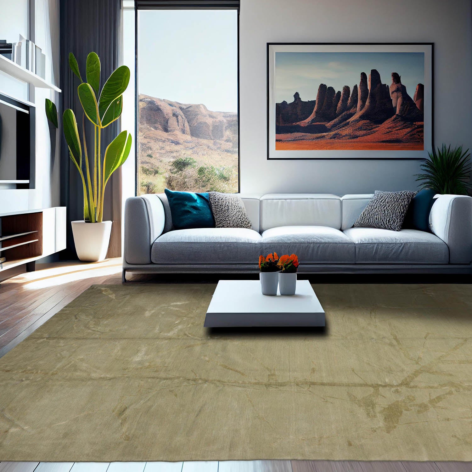 9' x12' Moss Tone On Tone Color Hand Knotted Tibetan 100% Wool Modern & Contemporary Oriental Rug