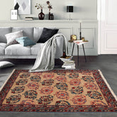 2' 11''x4' 8'' Beige Rust Blue Color Hand Knotted Tibetan 100% Wool Transitional Oriental Rug