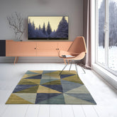 4' 1''x5' Blue Green Beige Color Hand Knotted Tibetan 100% Wool Traditional Oriental Rug